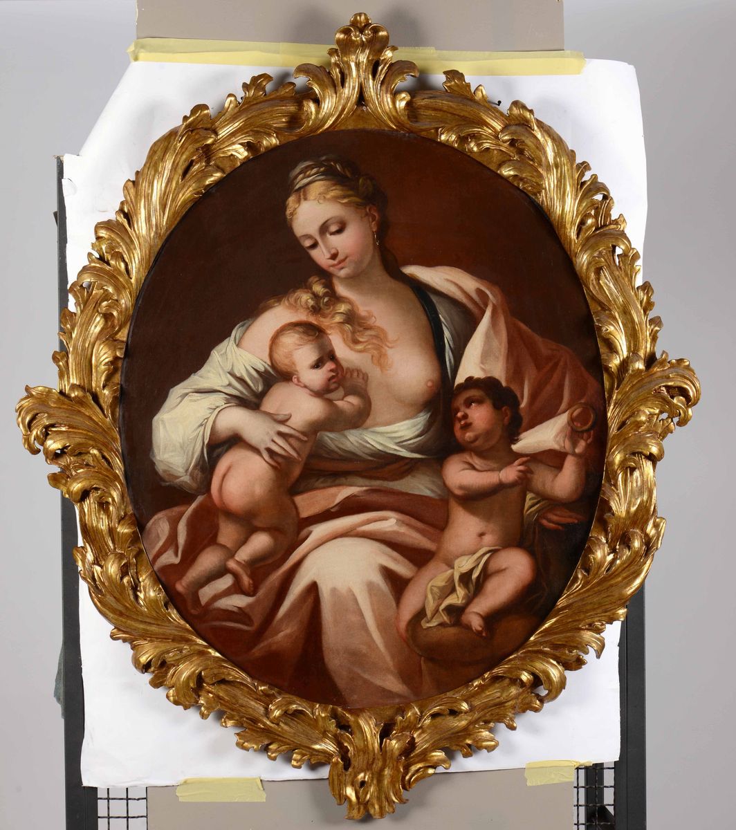 Scuola Napoletana del XVIII Secolomadonna Col Bambino e San Giovannino