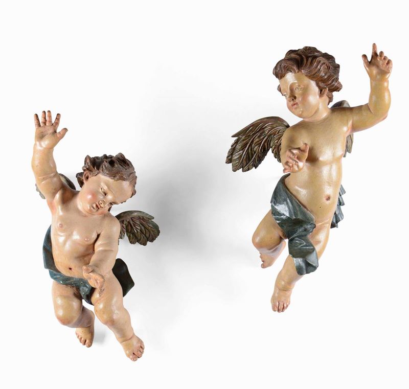 Two wooden angels, Central Italy, 16-1700s  - Auction Sculpture and Works of Art - Cambi Casa d'Aste