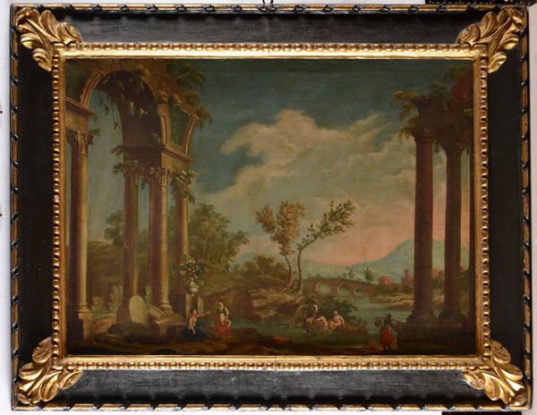 Scuola italiana del XVIII-XIX secolo Paesaggi con architetture e figure