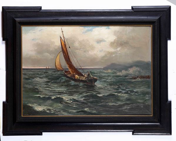 Artista del XX secolo Marina con imbarcazione