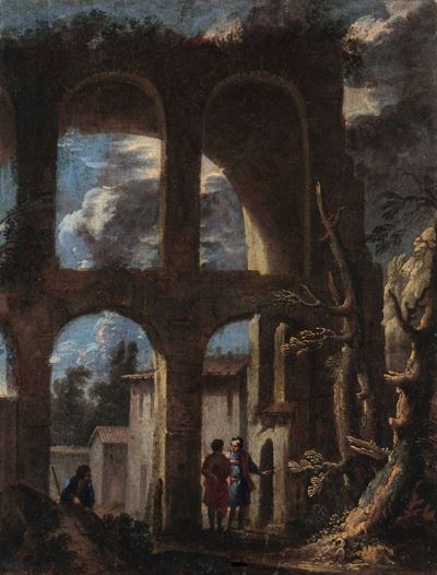 Scuola Romana Dell'inizio del XVIII Secolofigure tra le Rovine del Colosseo