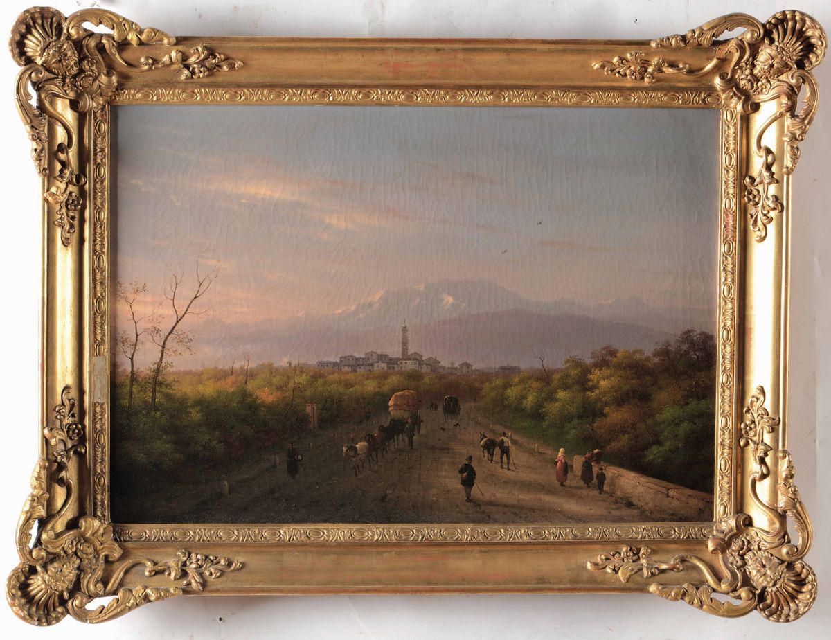 Cannella Giuseppe (verona 1788 - Firenze 1847)paesaggio con Carrozze
