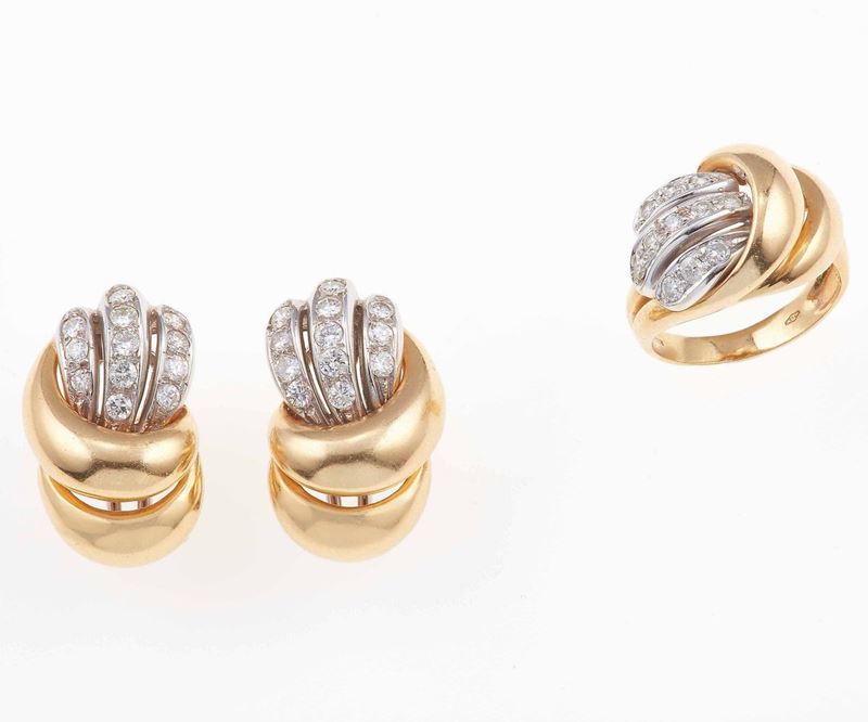 Demi-parure composta da orecchini ed anello ocn piccoli diamanti  - Auction Jewels | Timed Auction - Cambi Casa d'Aste