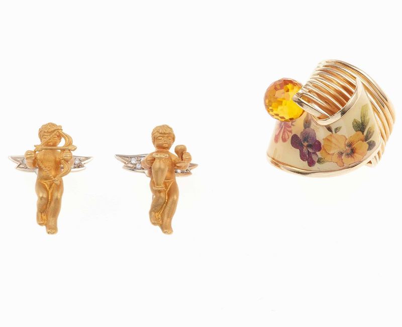 Lotto composto da un anello con smalti policromi e quarzo ed un paio di orecchini  - Auction Jewels | Timed Auction - Cambi Casa d'Aste