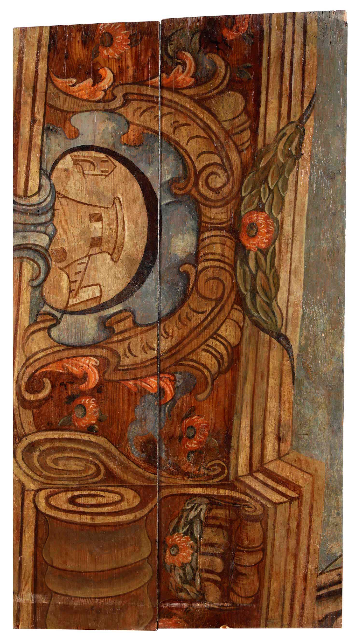 Quinta Architettonica e Edicola con Madonna con Bambino, Boiserie in Legno Dipinto. Arte Barocca ...