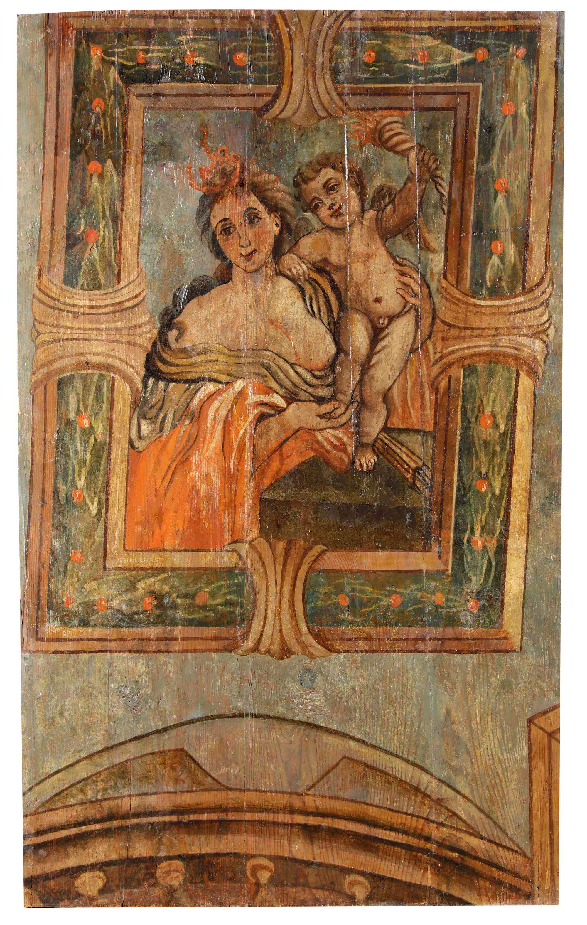 Quinta Architettonica e Edicola con Madonna con Bambino, Boiserie in Legno Dipinto. Arte Barocca ...
