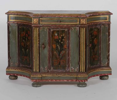 Piccola Credenza Scantonata in Legno Laccato a Tre Ante