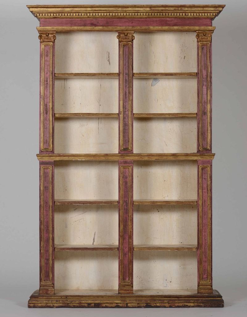 Libreria in legno intagliato e dipinto  - Asta Antiquariato Gennaio | Cambi Time - Cambi Casa d'Aste