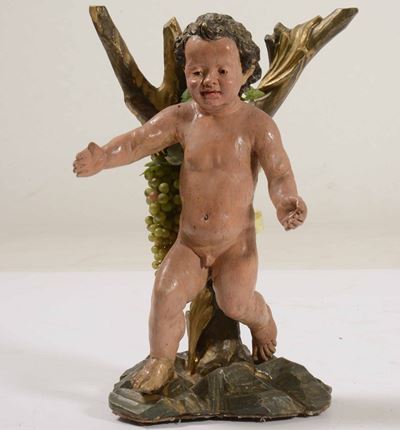 Putto in Legno Scolpito e Dipinto