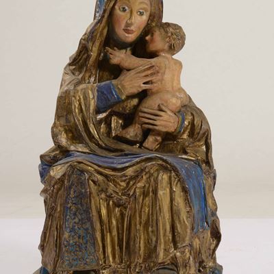 Scultura in Cartapesta Dipinta Raffigurante Madonna con Bambino, XX Secolo