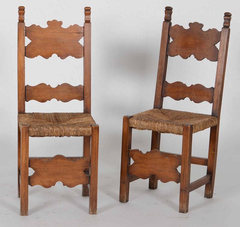 Coppia di sedie in legno con seduta in paglia  - Asta Antiquariato Luglio - Cambi Casa d'Aste