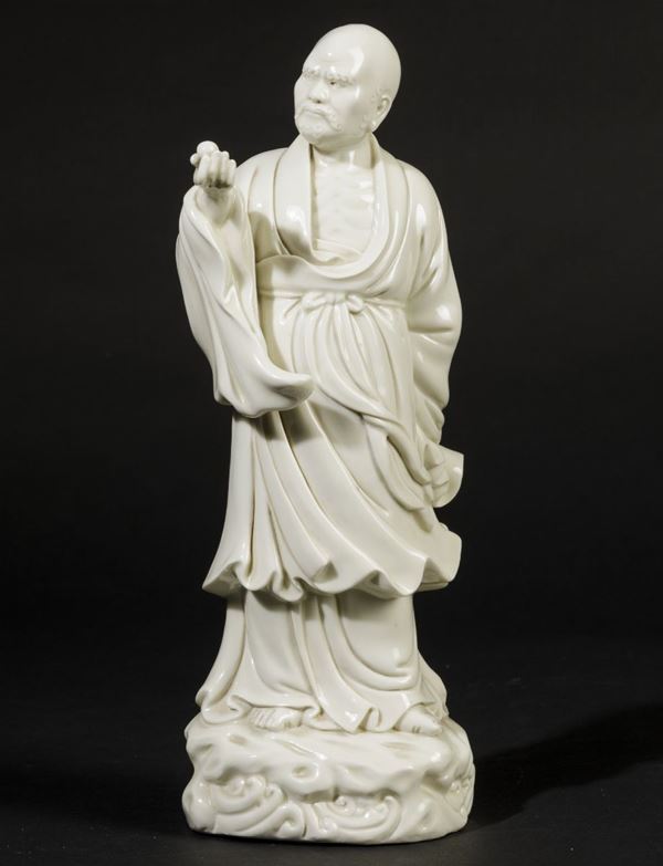 Figura di saggio in porcellana Blanc de Chine, Cina, Dinastia Qing, XIX secolo