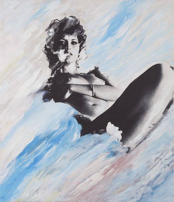 Nino Lo Duca (1940) La mia modella, 1974 fotografia scattata nel 1974, stampata nel 2000, dipinta nel 2019