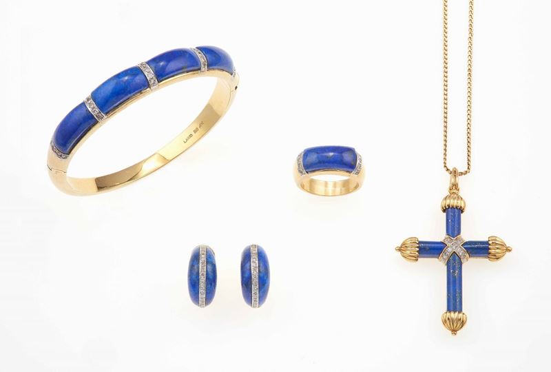 Parure Larry composta da bracciale, anello, orecchini e pendente con lapislazzuli e diamanti  - Auction Fine Coral Jewels - II - Cambi Casa d'Aste