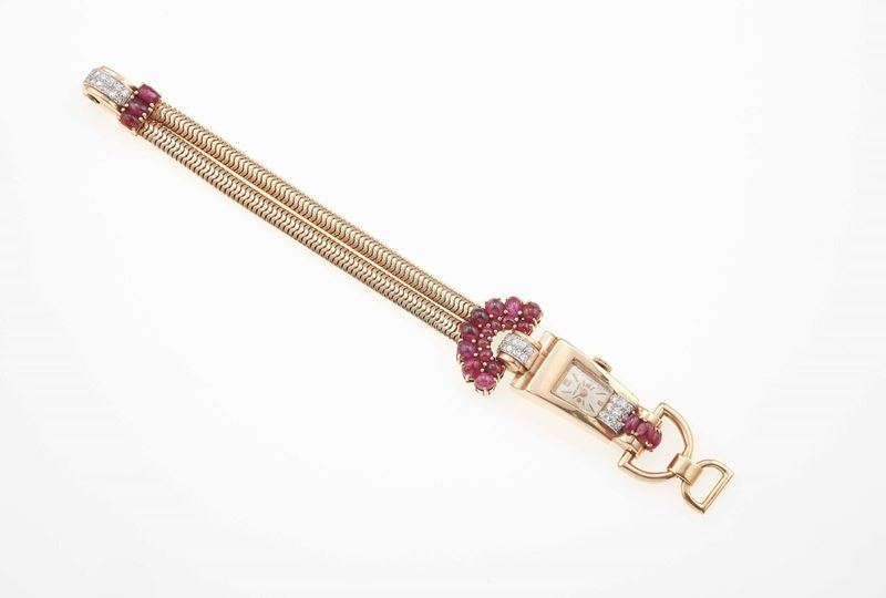 Orologio da polso per signora con rubini taglio cabochon e diamanti  - Auction Fine Jewels - Cambi Casa d'Aste