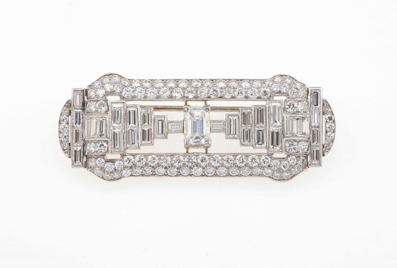 Spilla con diamanti taglio baguette e brillante  - Auction Fine Jewels - Cambi Casa d'Aste