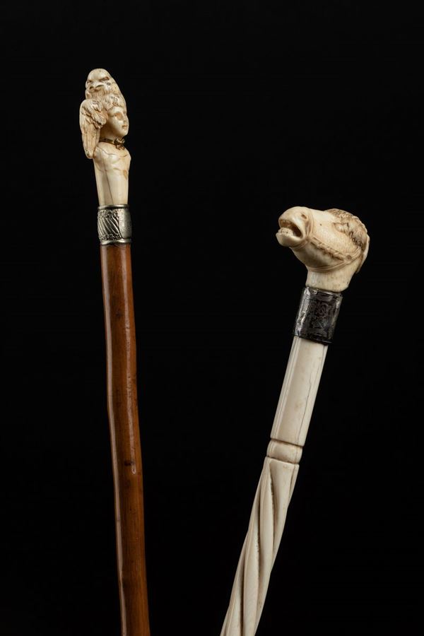 Lotto composto da due bastoni da passeggio in avorio, Inghilterra, fine XIX secolo