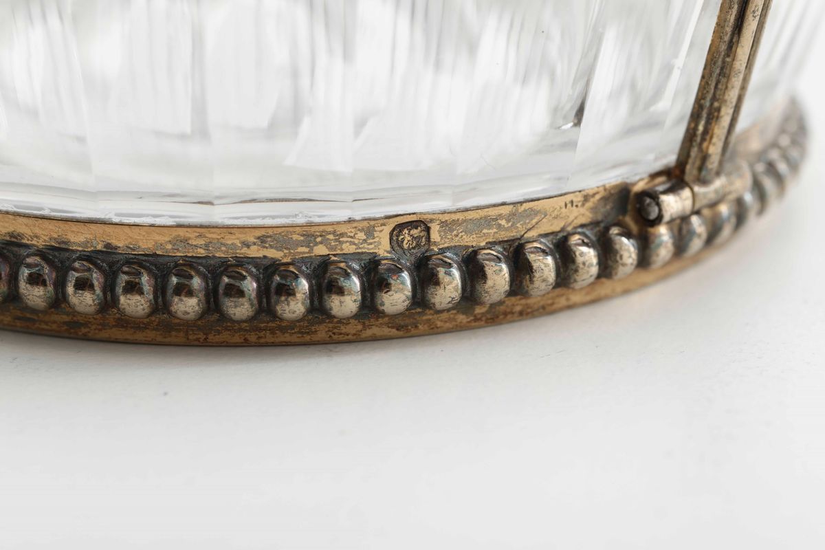 Versatoio in Argento Vermeille Primo Titolo e Vetro Molato. Argentiere Adolphe Boulenger
