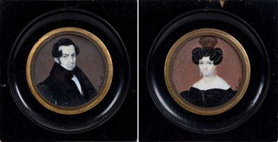 Coppia di Miniature con Ritratto Maschile e Femminile, Firmate e Datate 1835
