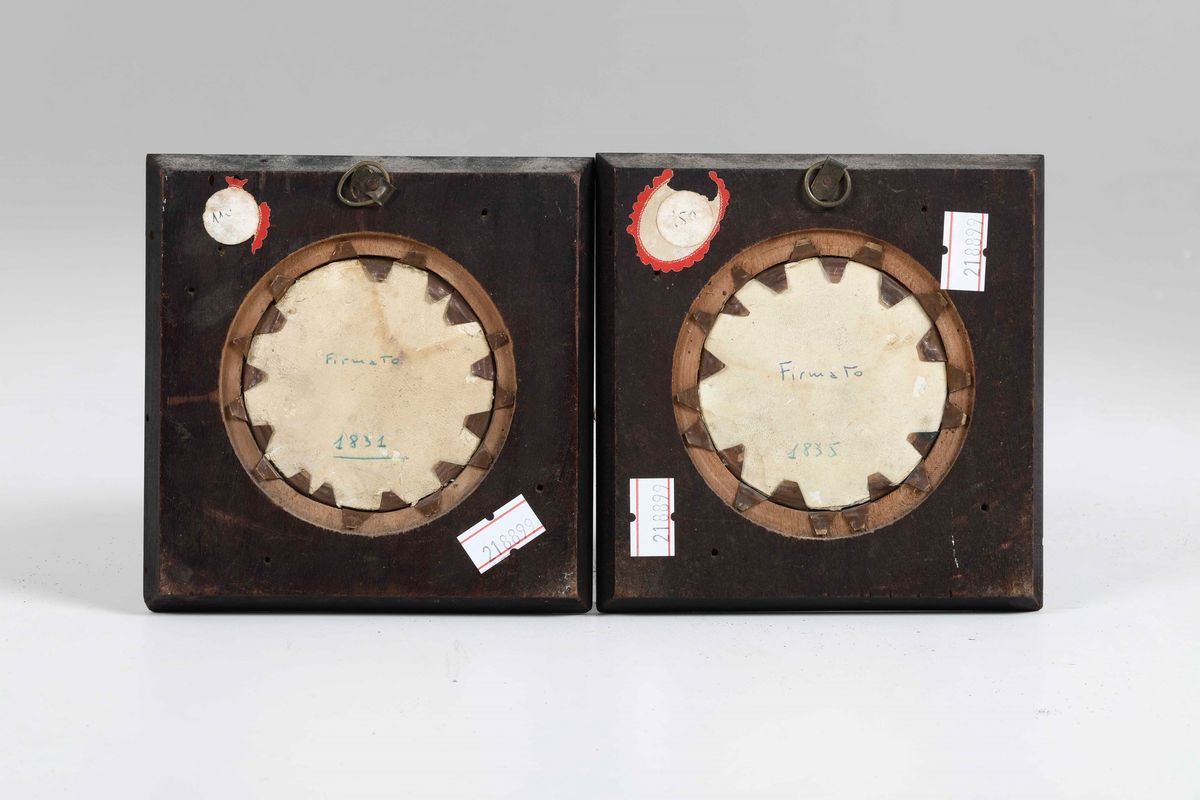 Coppia di Miniature con Ritratto Maschile e Femminile, Firmate e Datate 1835