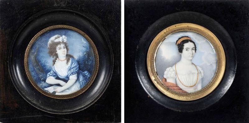 Due miniature con figure femminili. XIX-XX secolo  - Asta Argenti da Collezione e Objets de Vertu - I - Cambi Casa d'Aste