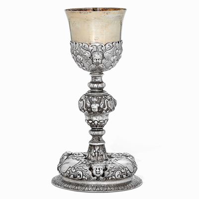 Calice in Argento Fuso, Sbalzato, Cesellato e Dorato. Oreficeria Barocca Italiana del XVIII Secol...