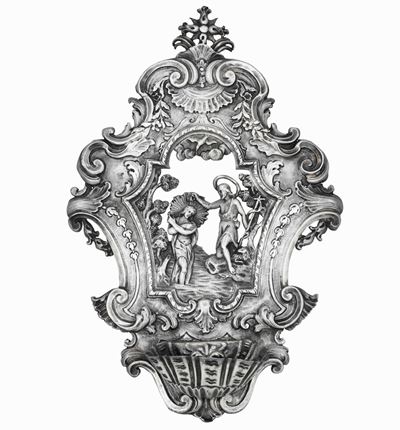Acquasantiera in Argento Sbalzato, Traforato e Cesellato. Genova Quinto Decennio del XVIII Secolo...