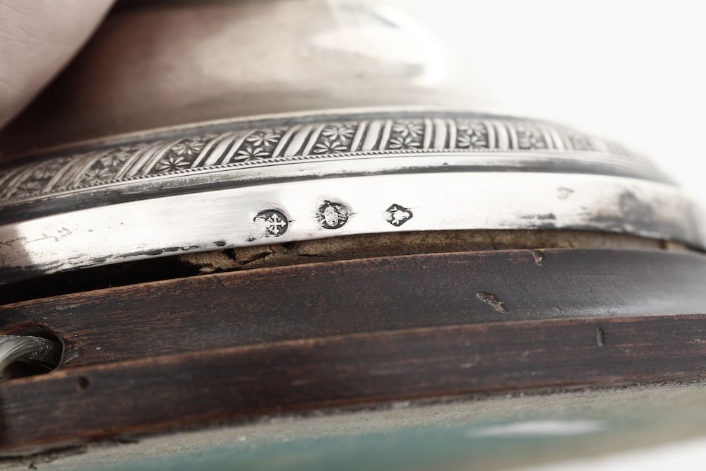 Coppia di Candelieri in Argento e Legno Tornito. Torino XIX Secolo