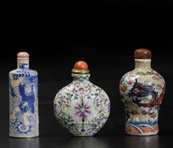 Three snuff bottles, China, Qing Dynasty, 1800s