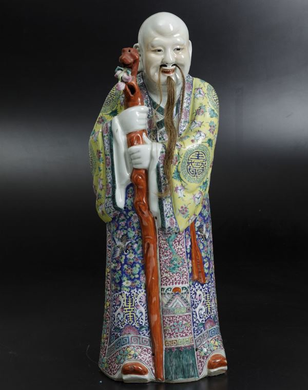 Figura di saggio in porcellana Famiglia Rosa, Cina, Dinastia Qing, XIX secolo