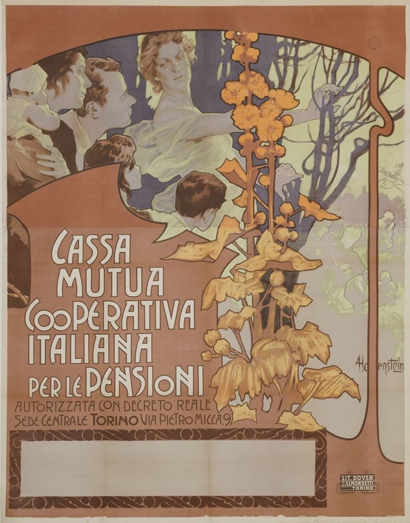 Adolf Hohenstein (1856-1928) CASSA NAZIONALE MUTUA COOPERATIVA PER LE PENSIONI  - Auction Vintage Posters - Cambi Casa d'Aste