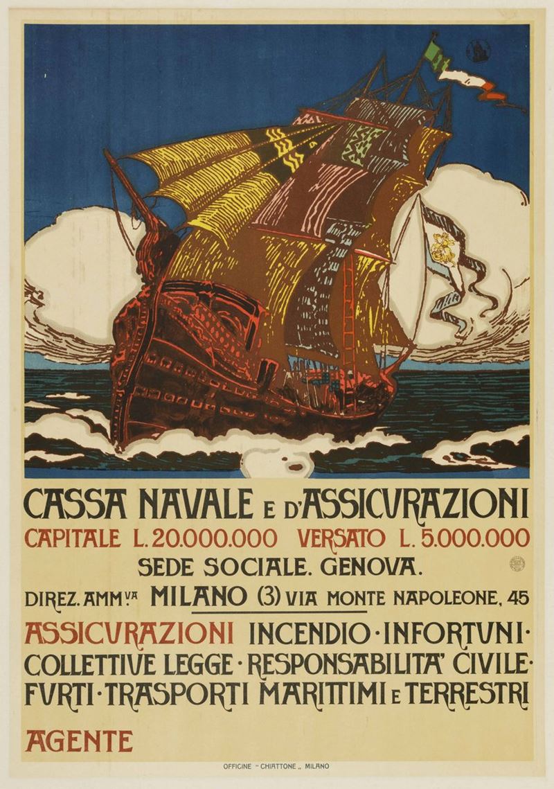 Anonimo CASSA NAVALE E ASSICURAZIONI... GENOVA  - Auction Vintage Posters - Cambi Casa d'Aste