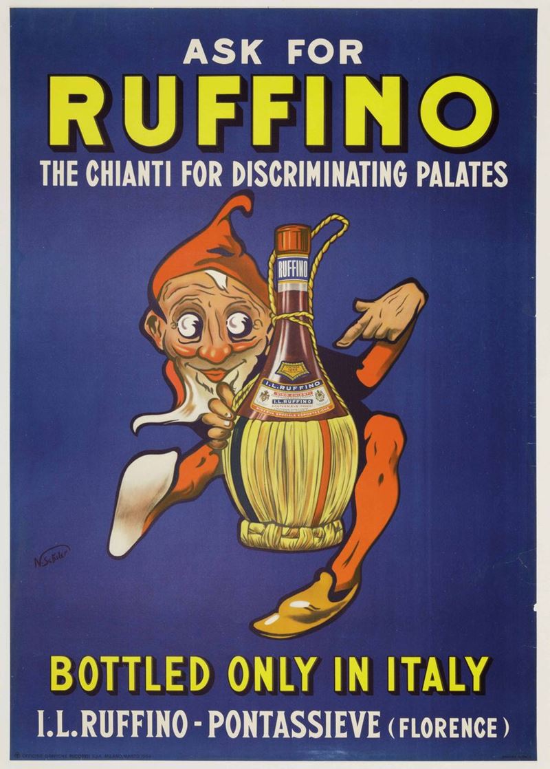 N.Schiller ASK FOR RUFFINO... BOTTLED ONLY IN ITALY  - Auction Vintage Posters - Cambi Casa d'Aste