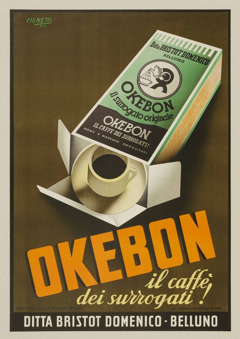 Michelangelo Cignetti (1906-1966) OKEBON, IL CAFFE’ DEI SURROGATI!  - Auction Vintage Posters - Cambi Casa d'Aste