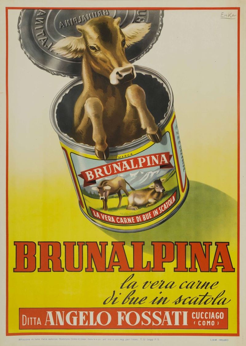Emka BRUNALPINA LA VERA CARNE DI BUE IN SCATOLA  - Auction Vintage Posters - Cambi Casa d'Aste