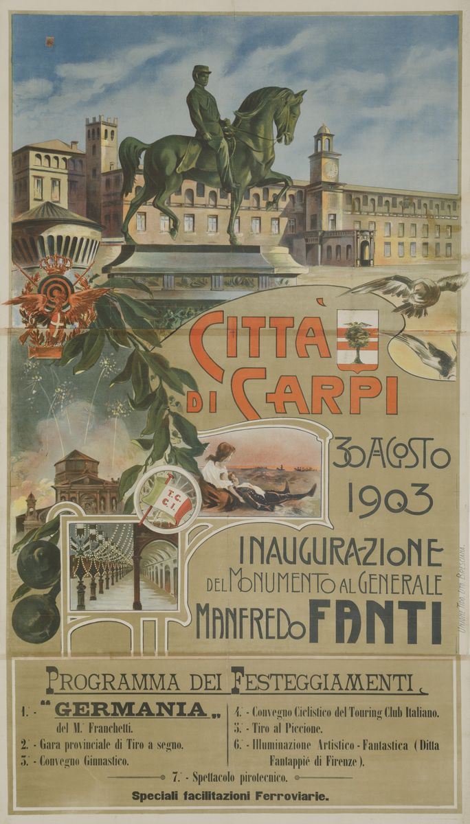 Anonimo CITTA’ DI CARPI / INAUGURAZIONE DEL MONUMENTO AL GENERALE MANFREDO FANTI  - Auction Vintage Posters - Cambi Casa d'Aste