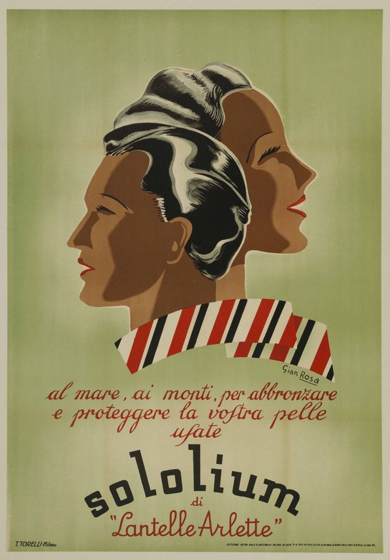 Gian Rosa AL MARE, AI MONTI, PER ABBRONZARE... SOLOLIUM...  - Auction Vintage Posters - Cambi Casa d'Aste