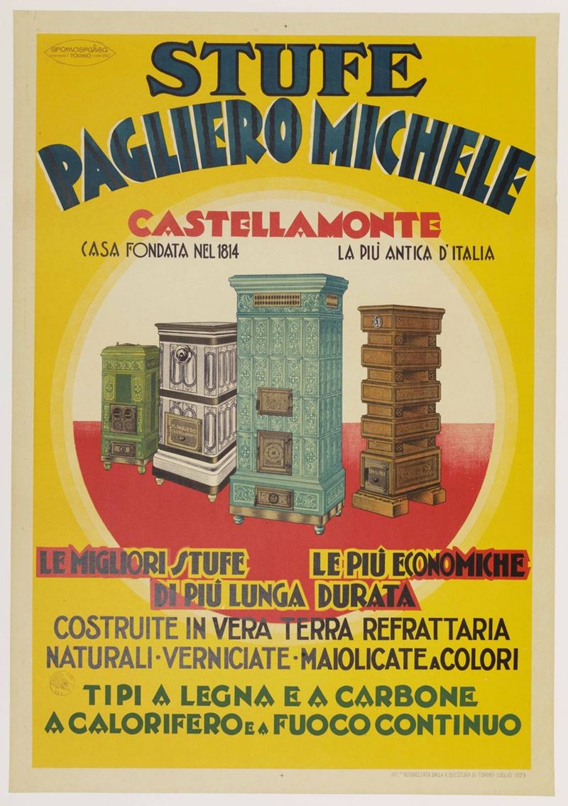 Anonimo STUFE PAGLIERO, CASTELLAMONTE  - Auction Vintage Posters - Cambi Casa d'Aste