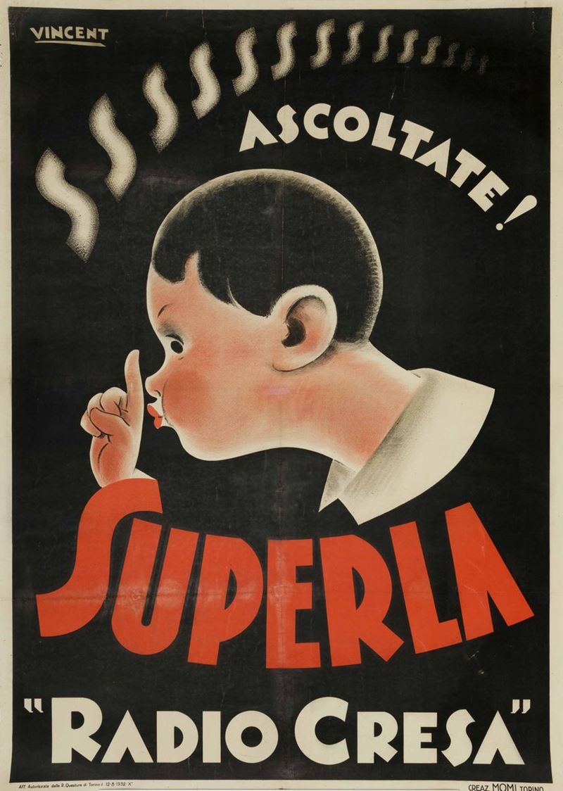 Vincent SSSSST! ASCOLTATE! ... SUPERLA / “RADIO CRESA”  - Auction Vintage Posters - Cambi Casa d'Aste