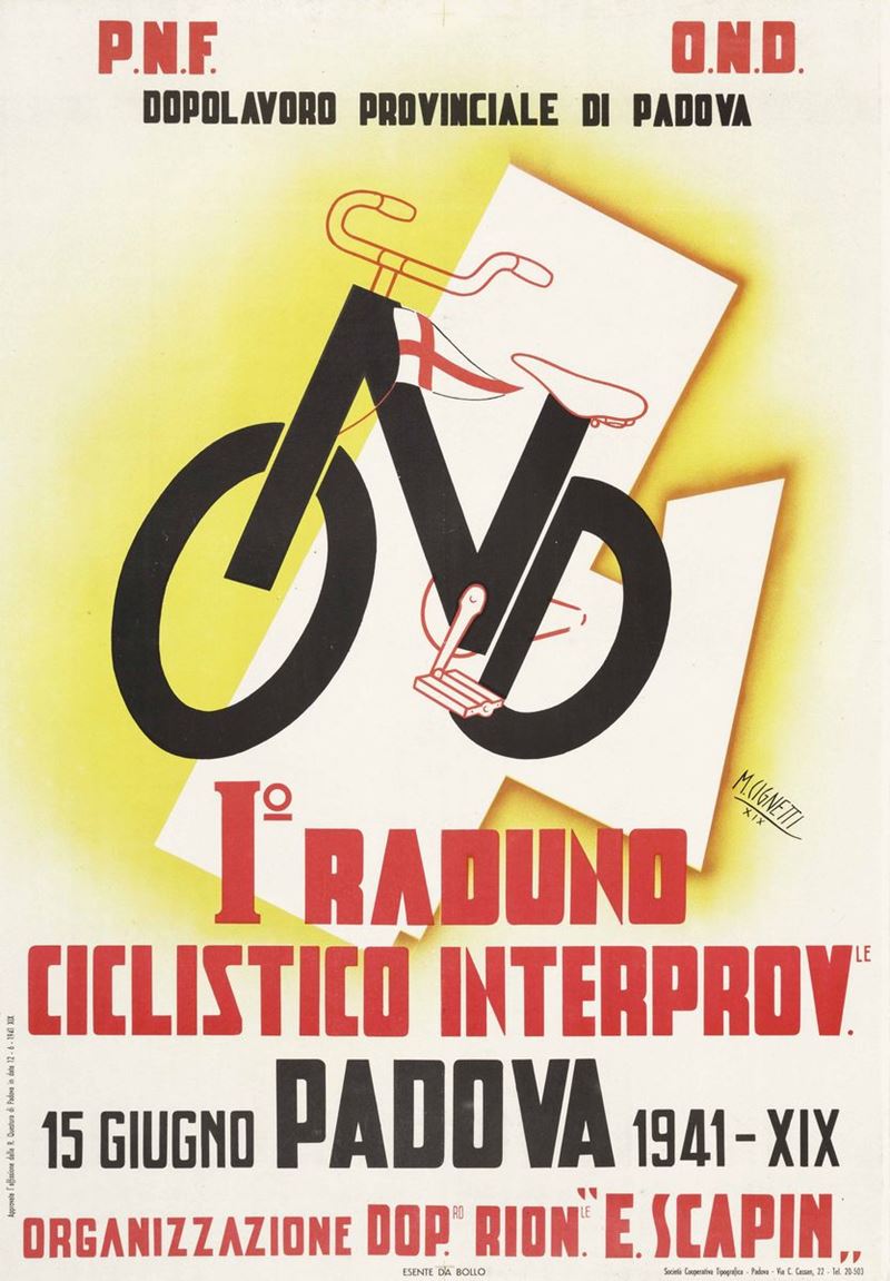 Michelangelo Cignetti (1906-1966) 1° RADUNO CICLISTICO INTERPOV.LE, PADOVA 1941  - Auction Vintage Posters - Cambi Casa d'Aste
