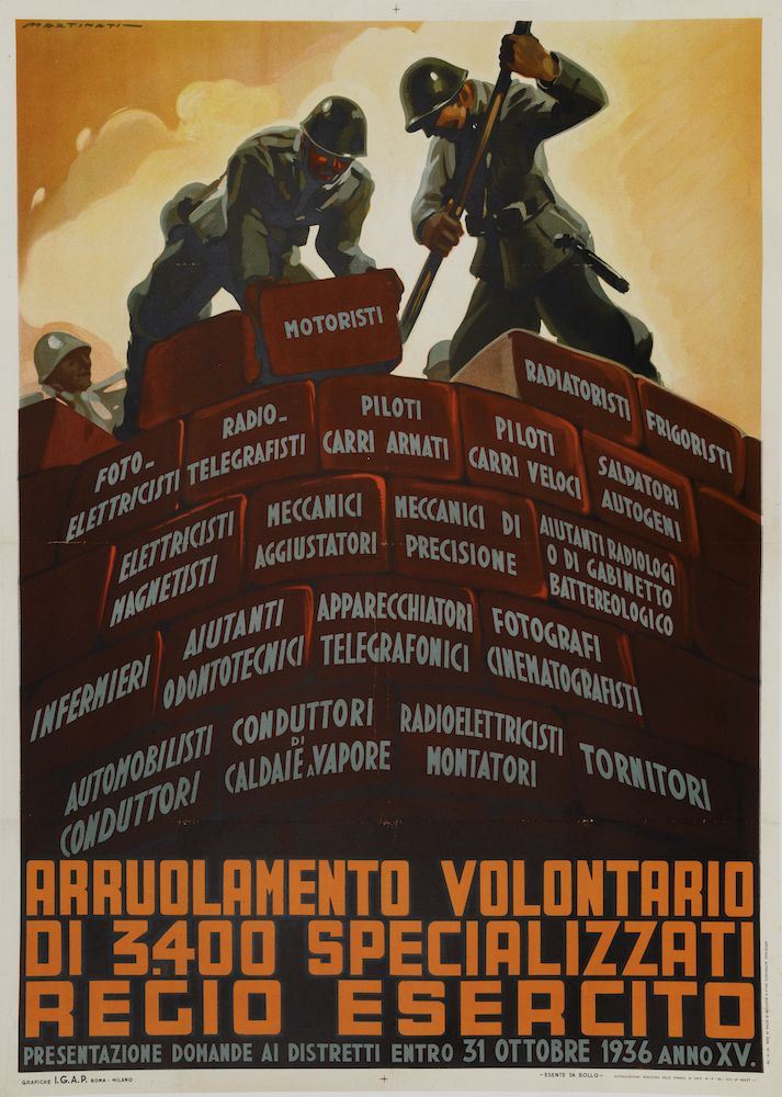 Luigi Martinati (1893 – 1983) REGIO ESERCITO, ARRUOLAMENTO VOLONTARIO N.3400 ALLIEVI...  - Auction Vintage Posters - Cambi Casa d'Aste