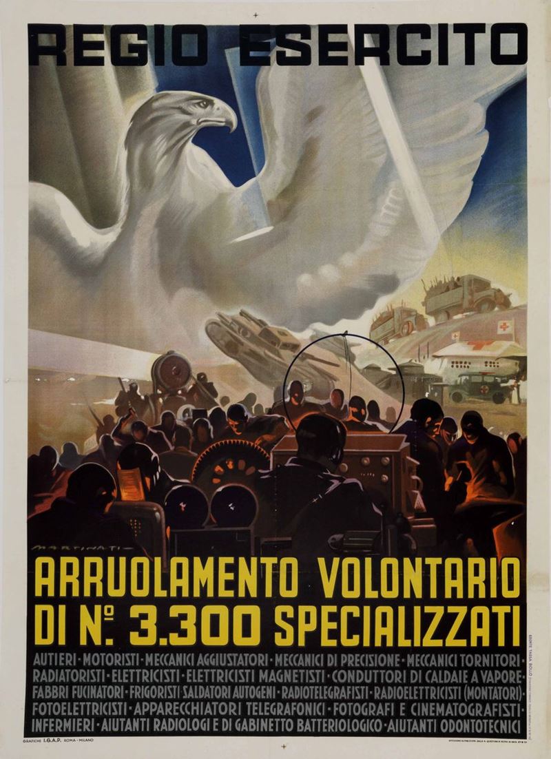 Franco Chiletto (1897-1976) REGIO ESERCITO, ARRUOLAMENTO VOLONTARIO N.4000 ALLIEVI...  - Auction Vintage Posters - Cambi Casa d'Aste