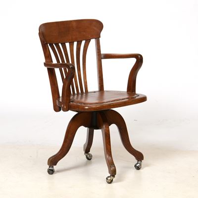 Sedia girevole da scrivania con ruote, design Art Nouveau