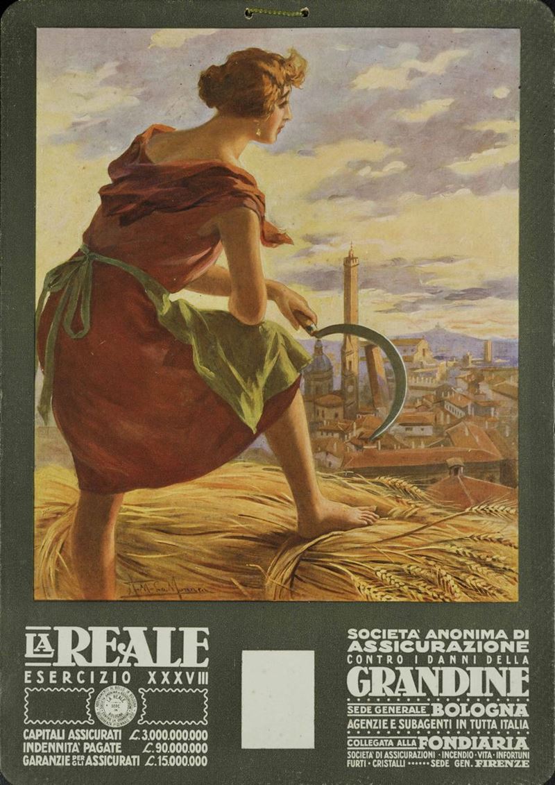 A.M. La Monaca LA REALE, SOCIETA’ ANONIMA DI ASSICURAZIONE CONTRO I DANNI DELLA GRANDINE  - Auction Vintage Posters - Cambi Casa d'Aste