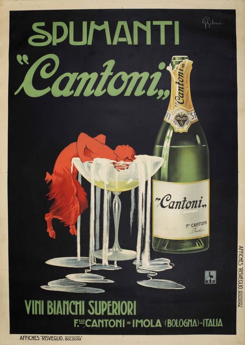 Glibus SPUMANTI CANTONI / VINI BIANCHI SUPERIORI  - Auction Vintage Posters - Cambi Casa d'Aste