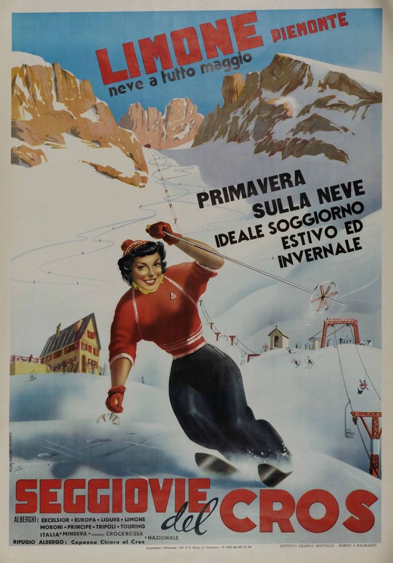 Carlo Prandoni (1919-2016) LIMONE PIEMONTE LA MONTAGNA DELLE DUE RIVIERE...  - Auction Vintage Posters - Cambi Casa d'Aste