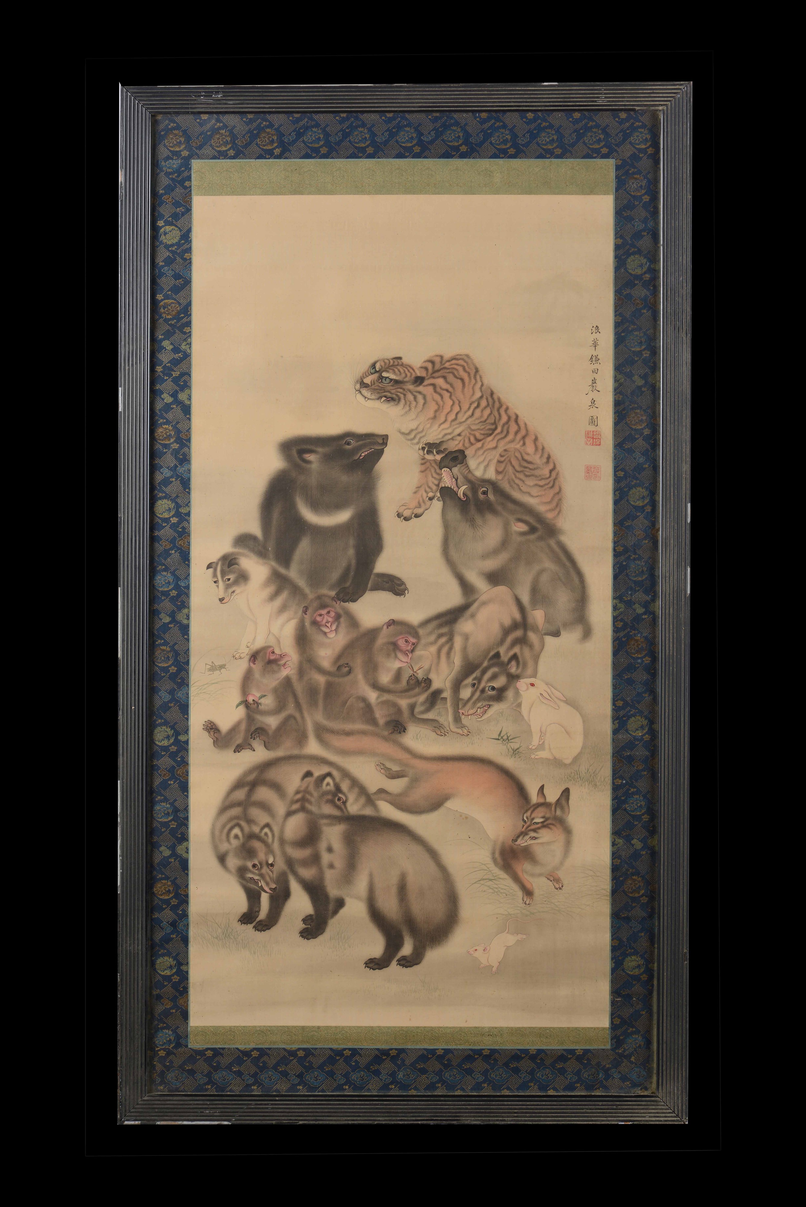 Coppia di Dipinti su Seta Raffiguranti i Dodici Animali del Zodiaco e Iscrizioni, Cina, Dinastia ...