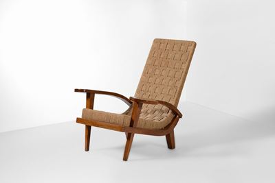 Grande Poltrona con Struttura in Legno e Seduta in Corda Intrecciata.