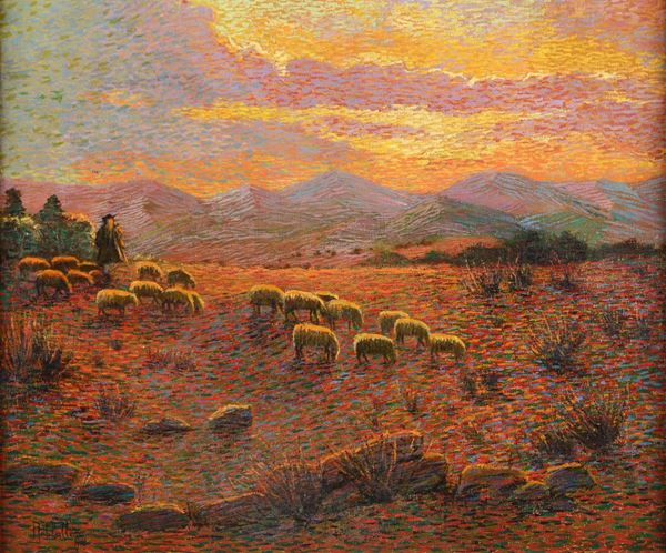 Antonio Ballero (1864-1932) Gregge di pecore con pastore, 1904