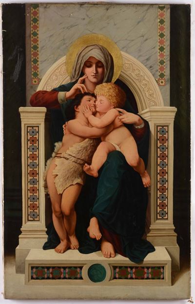 William-adolphe Bouguereau (la Rochelle 1825 - 1905), Copia Damadonna in Trono con Gesù e San Gio...